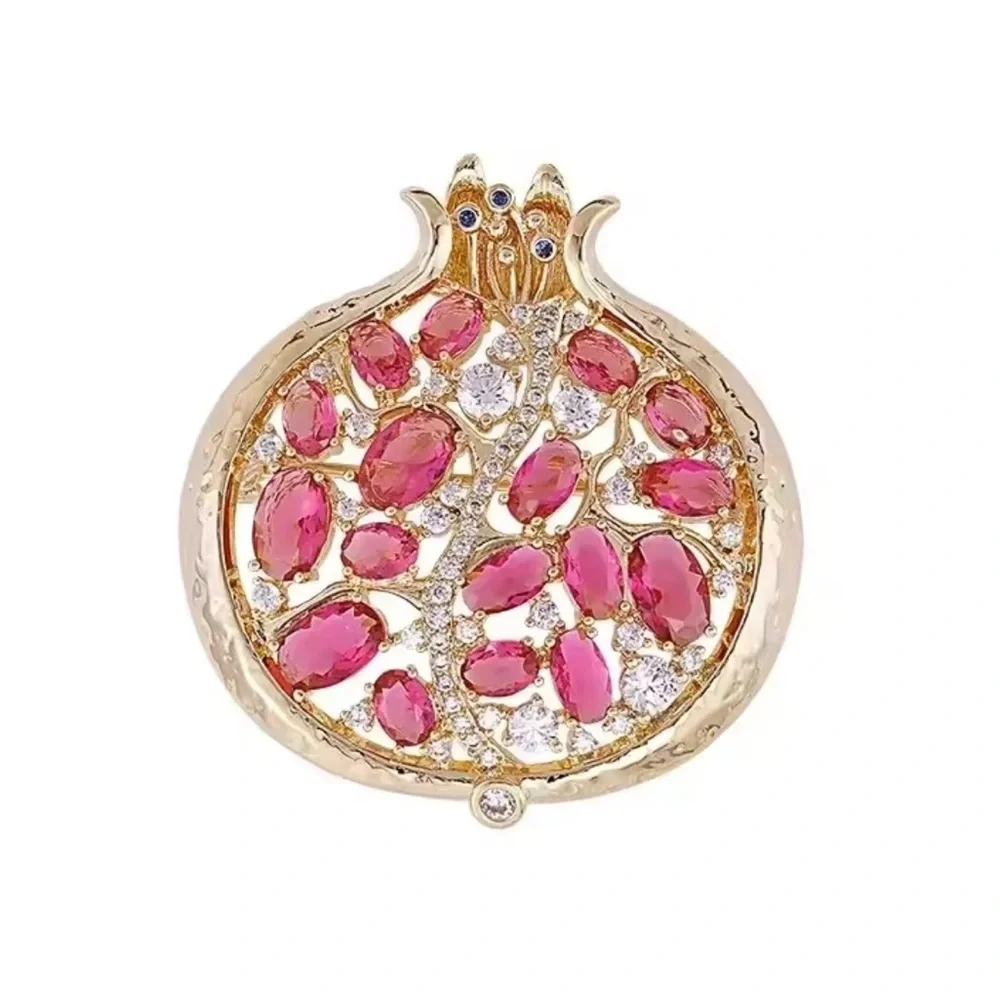 Pink Pomegranate Crystal Gold Brooch